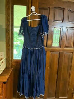 JessaKae Navy Smocked Maxi Dress with Ruffle Trim